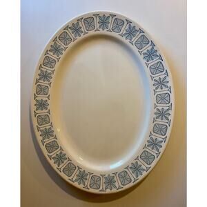 Vintage MCM Taylorstone Corinthian Atomic Flower Blue Platter or Serving Tray